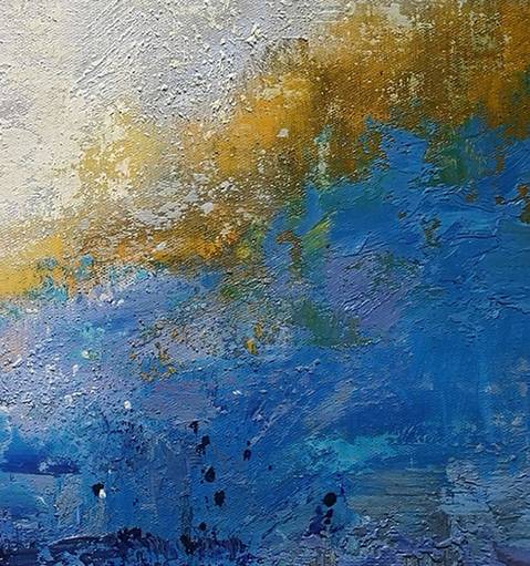 Dining Blue Gold - handmade abstract art for office